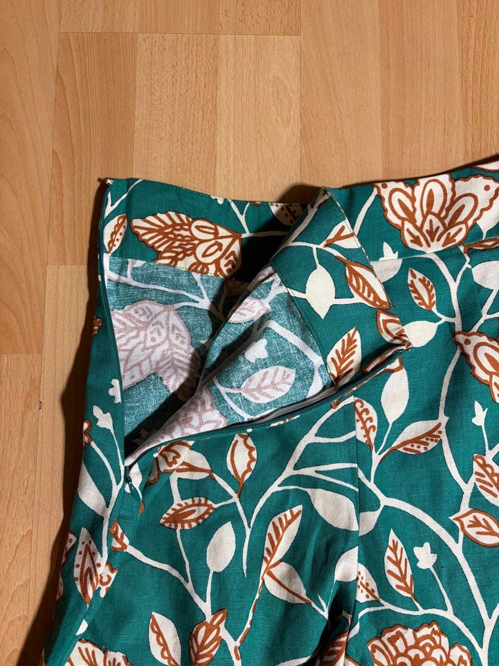 Sezane Baptisto Teal Cream Floral Linen Cotton Wide Leg Pant 6 - Picture 11 of 16
